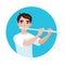 Musician playing flute. Girl flutist is inspired to play a classical musical instrument. Vector.