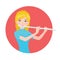 Musician playing flute. Girl flutist is inspired to play a classical musical instrument. Vector.