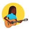 Musician playing guitar. African girl guitarist is inspired to play a classical musical instrument. Vector illustration