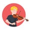 Musician playing violin. Boy violinist is inspired to play a classical musical instrument. Vector