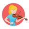 Musician playing violin. Girl violinist is inspired to play a classical musical instrument. Vector.