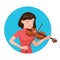 Musician playing violin. Girl violinist is inspired to play a classical musical instrument. Vector.