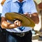 Musician plays the cymbals