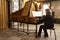 Musician plays the harpsichord