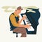 Musician plays a piano. Jazz or blues keyboard player. Vector illustration.