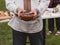 Musician plying mbira ethnic musical instrument. Lamellophone, Plucked Idiophone. Folk music festival Lviv, Ukraine