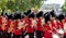 Musician soldiers at the annual iconic Trooping the Colour parade at Horse Guards, London UK