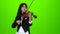 Musician standing and playing the violin. Green screen