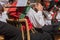 Musician in typical costume during an autumn local celebration in Val di Funes South Tyrol