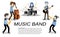 Musicians Jazz group ,Play guitar,Saxophoneist;trumpet player; guitarist, drummer, solo guitarist, bassist. Jazz band.Vector illus