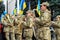 The musicians of the military department of the Ukrainian army play on the parade in Dnepr city. Armed Forces of Ukraine