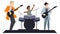 Musicians performing music. Rockers on stage. Rock stars. Illustration for internet and mobile website