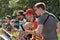 Musicians play Saxophones in Street music day