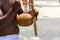 Musicians playing traditional instruments used in capoeira