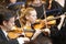 Musicians playing the violin during a concert of the Galician Symphony Orchestra