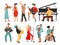 Musicians. Professional orchestra and musician band. Isolated people with music instruments. Vector male and female