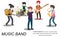 Musicians rock group ,Play guitar,Singer, guitarist, drummer, solo guitarist, bassist, keyboardist. Rock band.Vector illustration