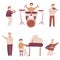 Musicians set including saxophone, drums, piano, guitar, violin and singer