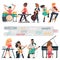 Musicians with their musical instruments set. Color vector illustrations