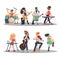 Musicians with their musical instruments set. Color vector illustrations