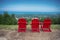 Muskoka chairs at Blue Mountain resort and village in Collingwood, Ontario