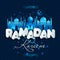 Muslim abstract greeting banners. Islamic vector illustration on blue. Ramadan Kareem in translation Congratulations