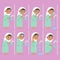 Muslim African American Girl Perform Ablution Steps Vector Collection