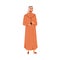 Muslim Arab man in thobe and headwear. Saudi Arabian person in traditional apparel, tunic and kufiya. Eastern male with