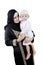 Muslim Arabian mother with her son isolated over white