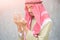 Muslim arabic man praying, prayer concept for faith, spirituality and religion.