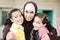 Muslim arabic mother with two daughters