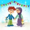 Muslim Boy and Girl Celebrating Ramadan