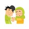 muslim boy and girl shaking hands. Vector illustration decorative design