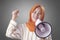 Muslim Businesswoman Calling or Offering Something with Megaphone, Advertising Marketing Concept