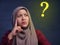 Muslim Businesswoman with Curiousity, Question Sign Expression