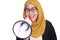 Muslim Businesswoman Shout With Megaphone, Advertising Concept