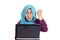 Muslim Businesswoman Working on Laptop Stress Frustated gesture