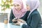 Muslim Businesswomen with their smartphone during their coffee break