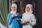 muslim caucasian family drinking tea. Enjoying in tea time at home.