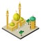Muslim city life in isometric view. Mosque, Arab men, Arabian house and palm trees