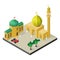 Muslim city life in isometric view. Mosque, Arab people, Arabian house, car and palm trees
