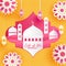 Muslim community festival Eid-al-fitr Mubarak festival celebration poster or flyer design. Decoration of lantern, mosque and