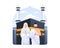 Muslim couple is doing Islamic hajj pilgrimage vector illustration