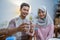 muslim couple having breakfast or sahur in the morning