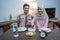 muslim couple having breakfast or sahur in the morning
