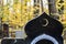 Muslim crescent moon with a star on a dark marble gravestone. Waxing moon Islamic symbol on Muslim graveyard