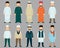 Muslim with diverse clothes styles, man icons wearing islamic culture outfit - vector illustration.
