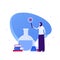 Muslim doctor and science concept. Vector flat people character illustration. Female scientist in hijab hold magnifying glass.