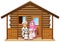 Muslim families cartoon in the wooden house