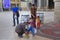 Muslim families change shoes after visiting the mosque, Shiraz,